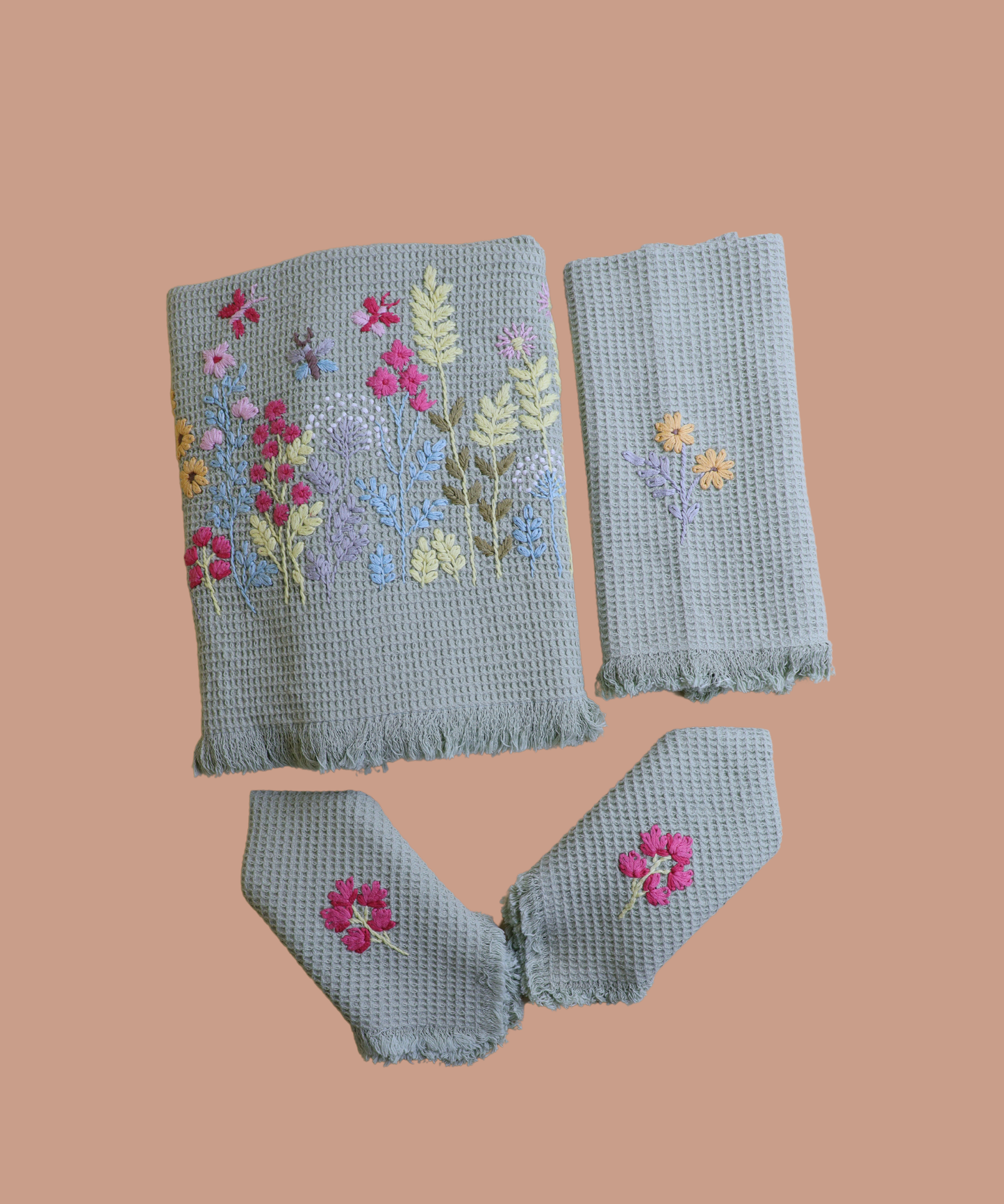Hand embroidered towels, Cotton embroidered towels, Handcrafted towels, Floral embroidery towels, Embroidered bath towels, Handmade embroidered towels, Hand-stitched towels, Embroidery designs for towels, Luxury hand towels, Elegant embroidered towels