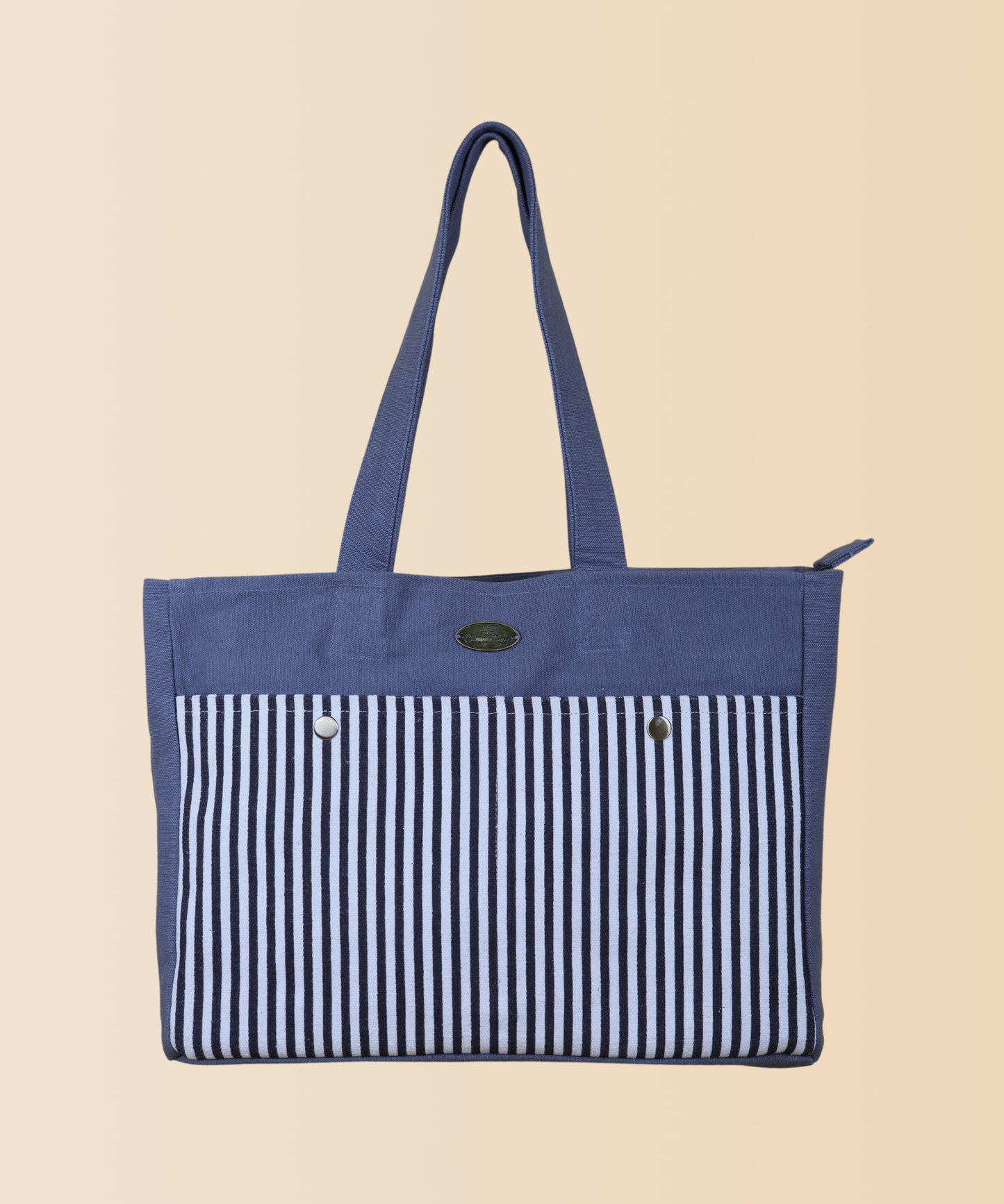 Functional tote bag - Grey stripe,  Tote bag with multiple pockets, Eco-friendly functional tote, Large capacity tote bag, Sustainable functional tote bag