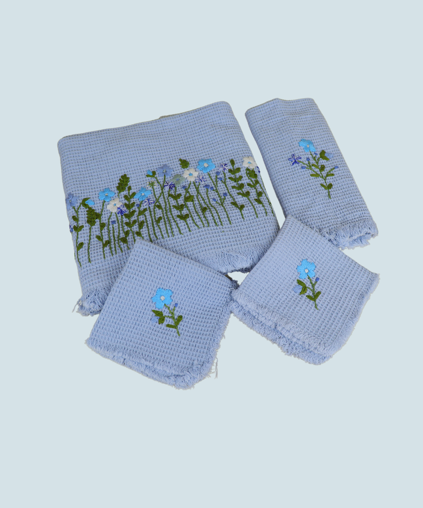 Hand embroidered towels, Cotton embroidered towels, Handcrafted towels, Floral embroidery towels,  Embroidered bath towels, Handmade embroidered towels, Hand-stitched towels, Embroidery designs for towels, Luxury hand towels, Elegant embroidered towels